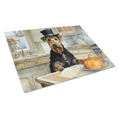 Caroline's Treasures Airedale Terrier Fall Kitchen Pumpkins Glass Cutting Board Large