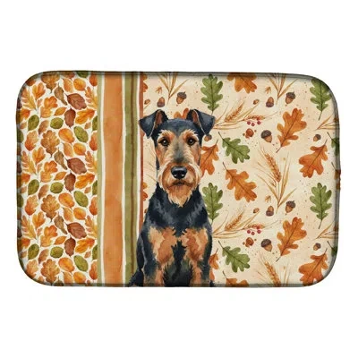 Caroline's Treasures Airedale Terrier Heirloom Fall Dish Drying Mat In Natural