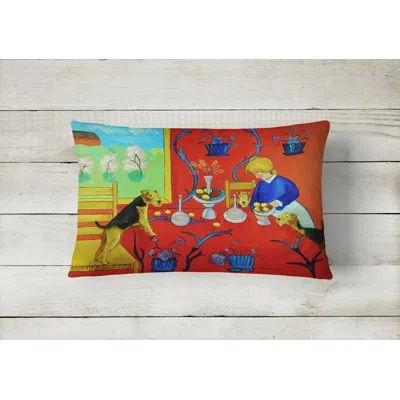 Caroline's Treasures Airedale Terrier With Lady In The Kitchen Indoor/outdoor Throw Pillow
