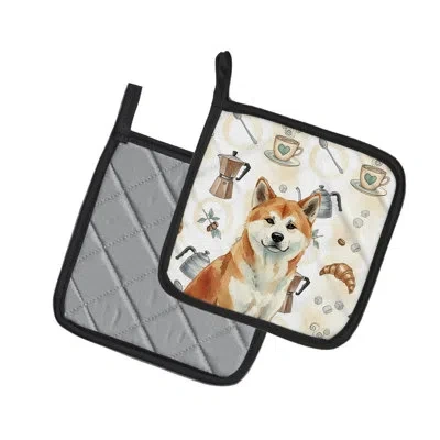 Caroline's Treasures Akita Coffee Bar Pair Of Pot Holders In Multicolor