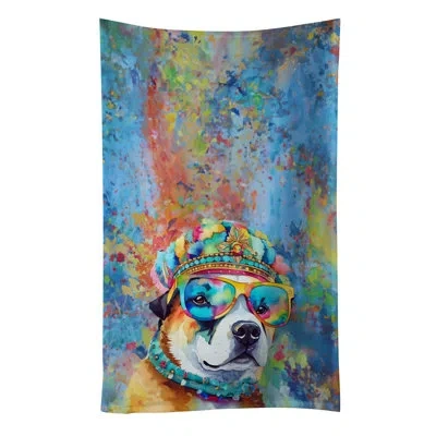 Caroline's Treasures Akita Hippie Dawg Kitchen Towel In Multicolor