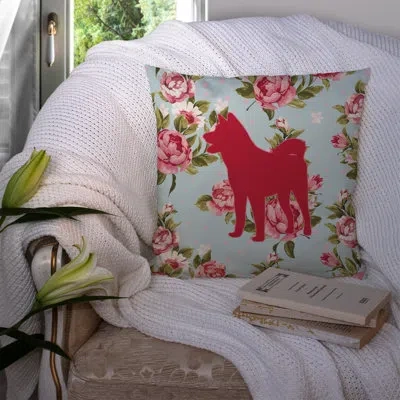 Caroline's Treasures Akita Shabby Elegance Blue Roses Indoor/outdoor Throw Pillow