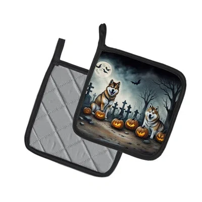 Caroline's Treasures Akita Spooky Halloween Pair Of Pot Holders In Multicolor