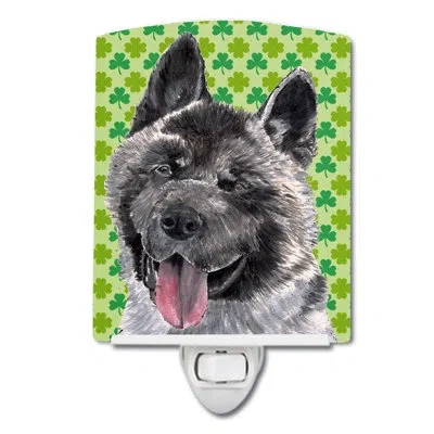 Caroline's Treasures Akita St. Patrick's Day Shamrock Ceramic Night Light In Green