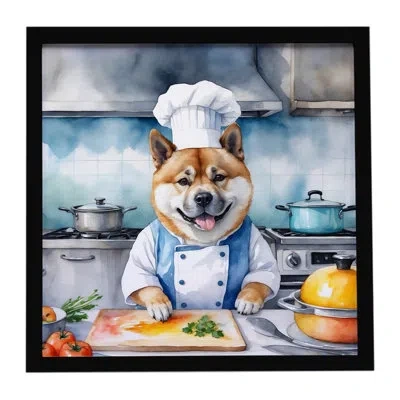 Caroline's Treasures Akita The Chef Framed Metal Print In Multi