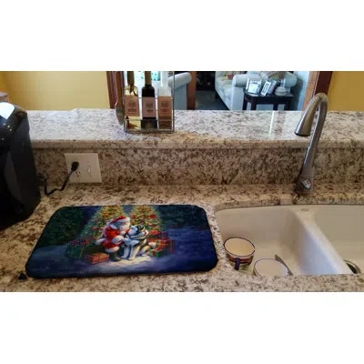 Caroline's Treasures Alaskan Malamute And Santa Claus Dish Drying Mat In Natural
