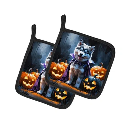 Caroline's Treasures Alaskan Malamute Puppy Halloween Pair Of Pot Holders In Multi