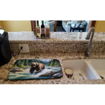 Caroline's Treasures Alaskan Wilderness Grizzly Bear Dish Drying Mat In Natural