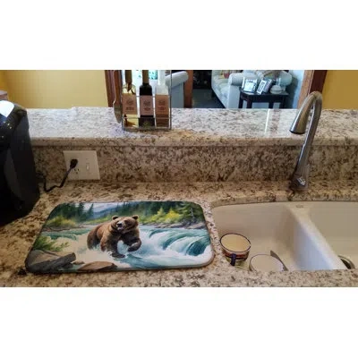 Caroline's Treasures Alaskan Wilderness Grizzly Bear Dish Drying Mat In Natural