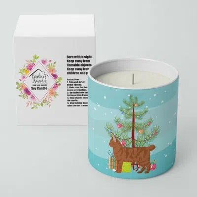 Caroline's Treasures American Bobtail #2 Cat Merry Christmas 10 oz Decorative Soy Candle In Blue;green