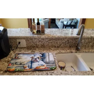 Caroline's Treasures American Bulldog The Chef Dish Drying Mat In Natural