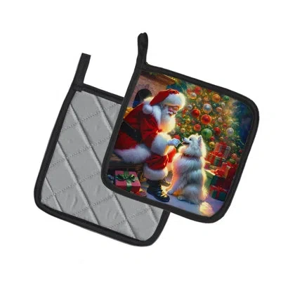 Caroline's Treasures American Eskimo And Santa Claus Pair Of Pot Holders In Multicolor