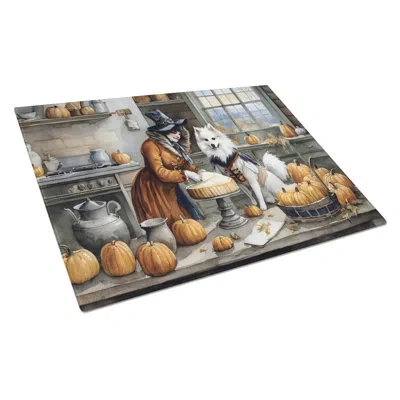 Caroline's Treasures American Eskimo Fall Kitchen Pumpkins Glass Cutting Board Large