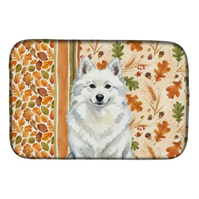 Caroline's Treasures American Eskimo Heirloom Fall Dish Drying Mat In Natural