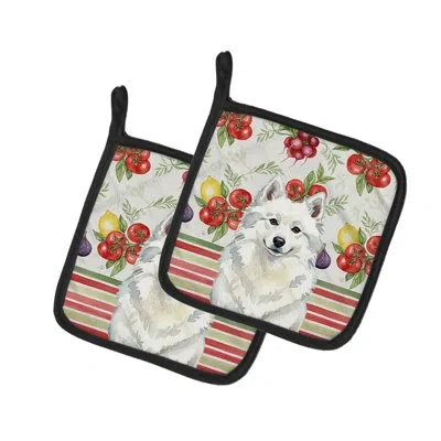 Caroline's Treasures American Eskimo Vegetables Pair Of Pot Holders In Multicolor