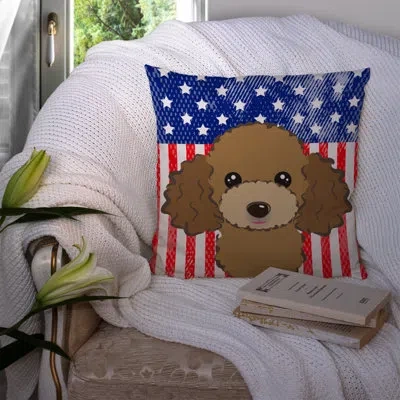 Caroline's Treasures American Flag 14" Throw Pillow In Chocolate Brown Poodle