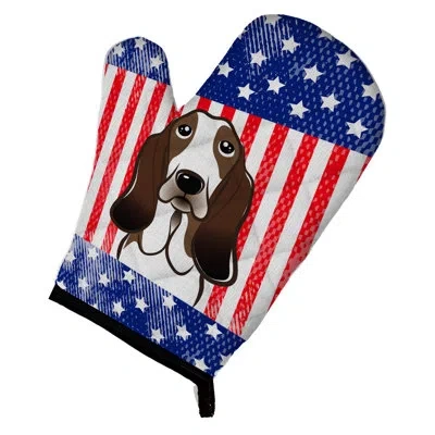 Caroline's Treasures American Flag And Basset Hound Oven Mitt In Blue;red