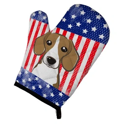 Caroline's Treasures American Flag And Beagle Oven Mitt In Blue;red