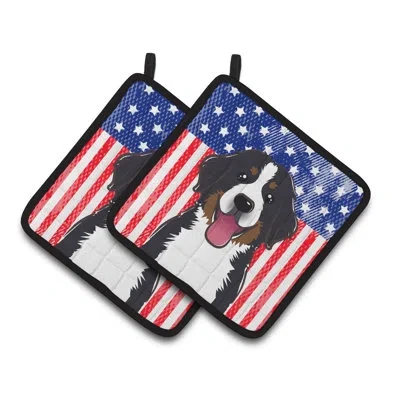 Caroline's Treasures American Flag And Bernese Mountain Dog Potholder In Blue;red