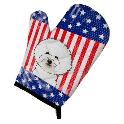 Caroline's Treasures American Flag And Bichon Frise Oven Mitt In Blue;red