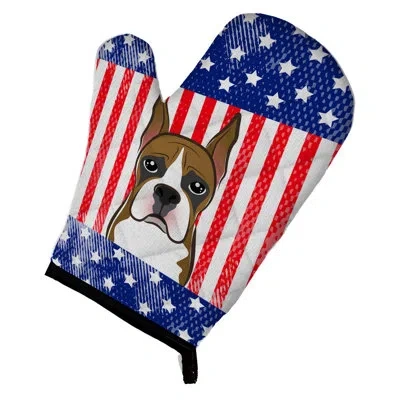 Caroline's Treasures American Flag And Boxer Oven Mitt In Blue;red