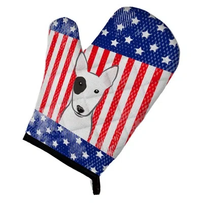 Caroline's Treasures American Flag And Bull Terrier Oven Mitt In Blue;red