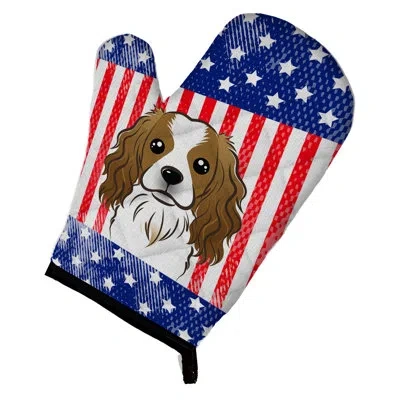 Caroline's Treasures American Flag And Cavalier Spaniel Oven Mitt In Blue;red