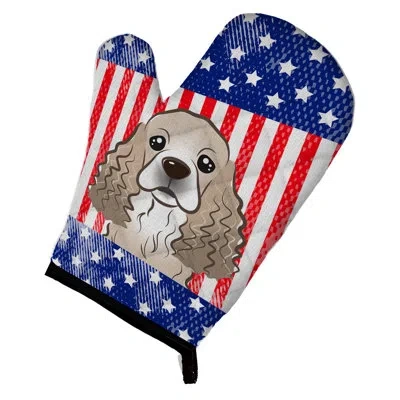 Caroline's Treasures American Flag And Cocker Spaniel Oven Mitt In Blue;red