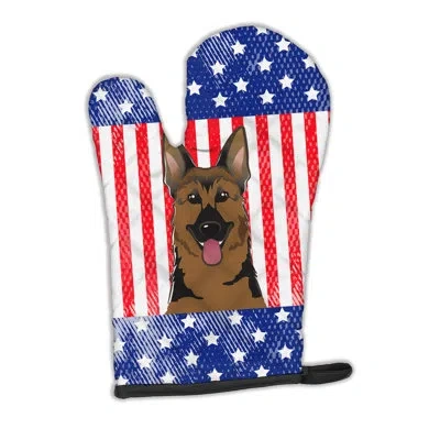 Caroline's Treasures American Flag And German Shepherd Oven Mitt In Blue;red