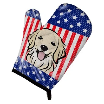Caroline's Treasures American Flag And Golden Retriever Oven Mitt In Blue;red