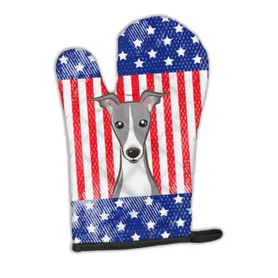 Caroline's Treasures American Flag And Italian Greyhound Oven Mitt In Blue;red