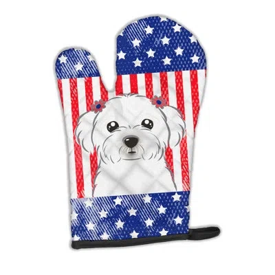 Caroline's Treasures American Flag And Maltese Oven Mitt In Blue;red