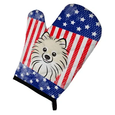 Caroline's Treasures American Flag And Pomeranian Oven Mitt In Blue;red