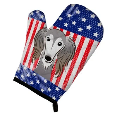 Caroline's Treasures American Flag And Saluki Oven Mitt In Blue;red