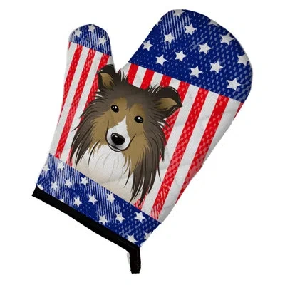 Caroline's Treasures American Flag And Sheltie Oven Mitt In Blue;red