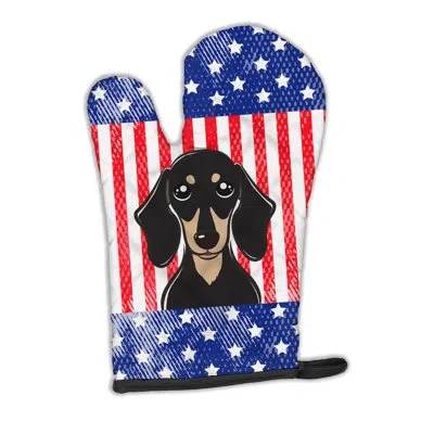 Caroline's Treasures American Flag And Smooth Dachshund Oven Mitt In Blue;red