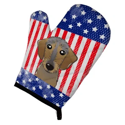Caroline's Treasures American Flag And Wirehaired Dachshund Oven Mitt In Blue;red
