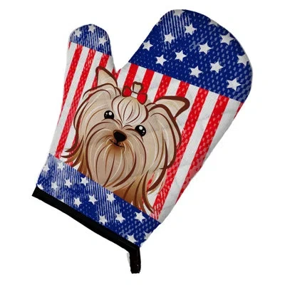Caroline's Treasures American Flag And Yorkie Yorkishire Terrier Oven Mitt In Blue;red