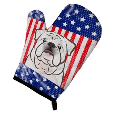 Caroline's Treasures American Flag Bulldog Oven Mitt In White