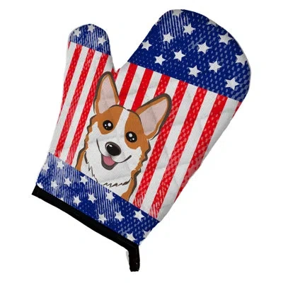 Caroline's Treasures American Flag Corgi Oven Mitt In Red