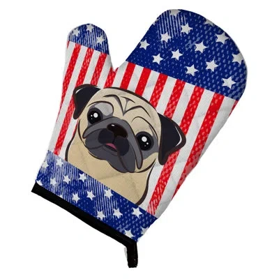 Caroline's Treasures American Flag Pug Oven Mitt In Fawn