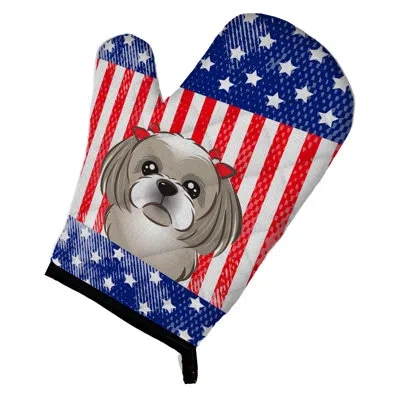 Caroline's Treasures American Flag Shih Tzu Oven Mitt In Gray Silver