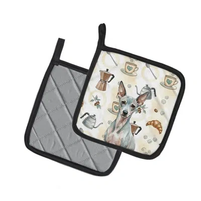 Caroline's Treasures American Hairless Terrier Coffee Bar Pair Of Pot Holders In Multicolor