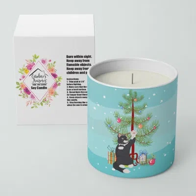 Caroline's Treasures American Polydactyl Cat Merry Christmas 10 oz Decorative Soy Candle In Blue;green