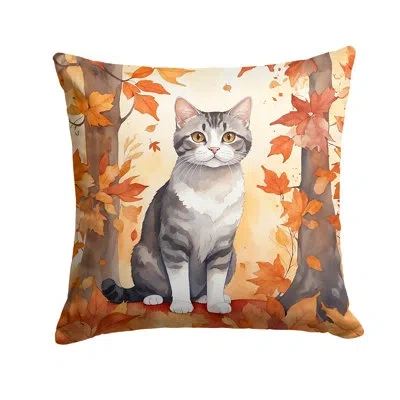 Caroline's Treasures American Wirehair Cat In Fall Leaves Throw Pillow In Multicolor