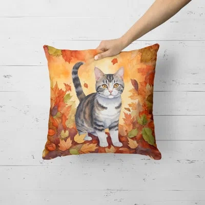 Caroline's Treasures American Wirehair Cat In Fall Leaves Throw Pillow In Multicolor