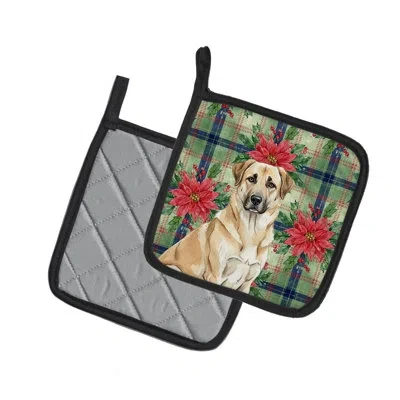 Caroline's Treasures Anatolian Shepherd Dog Christmas Poinsettas Pair Of Pot Holders In Multi