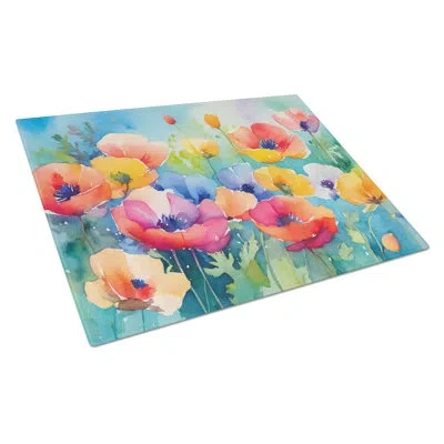 Caroline's Treasures Anemones In Watercolor Glass Cutting Board Large