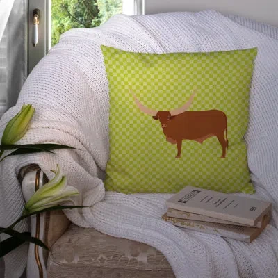 Caroline's Treasures Ankole Watusu Cow Check Outdoor Throw Pillow In Green