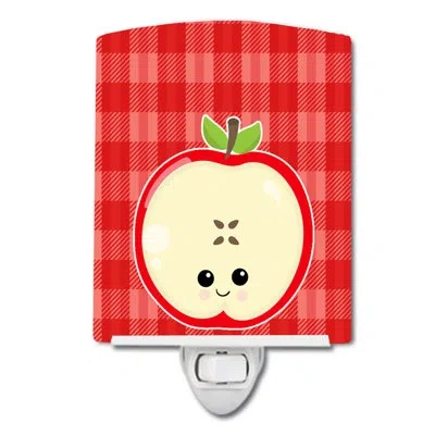 Caroline's Treasures Apple Face Ceramic Night Light In Red